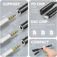 Adaptador &Aacute;udio AXAGON ADA-HCPD USB-C - 3.5mm (F) conector Hi-Res DAC 32bit 384kHz PD 60W 3A image number null