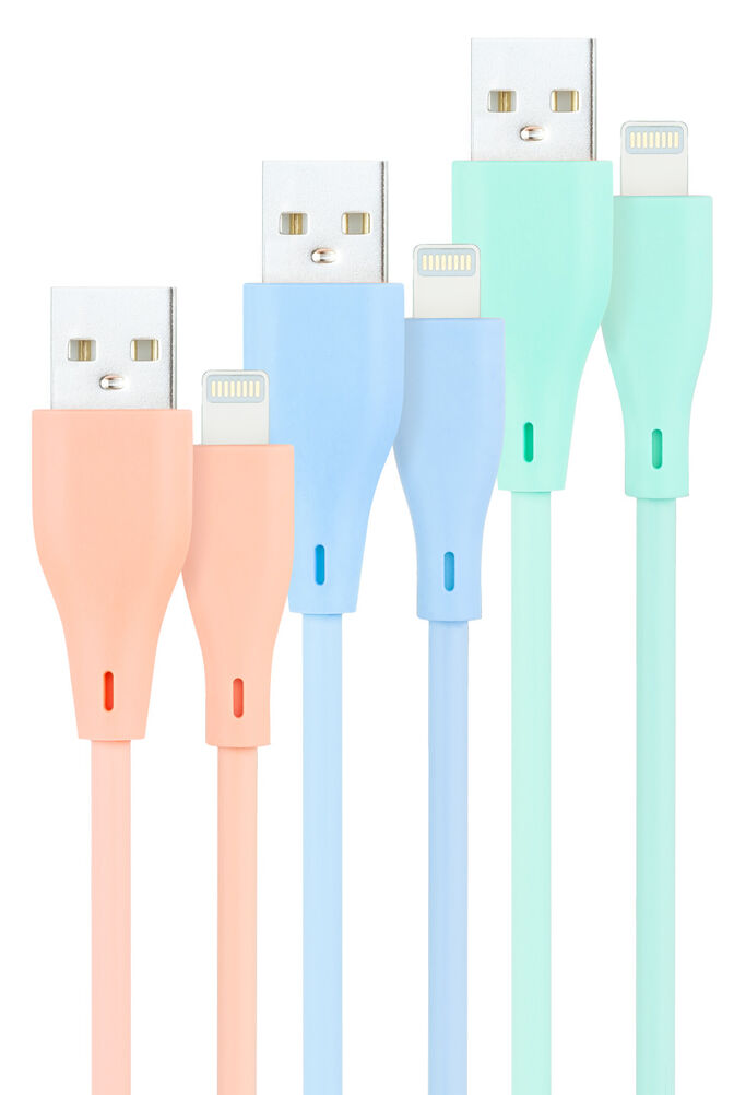 Cabos Lightning Nanocable Lightning > USB A/M 1M (Pack 3 Rosa, Azul e Verde) image number 0