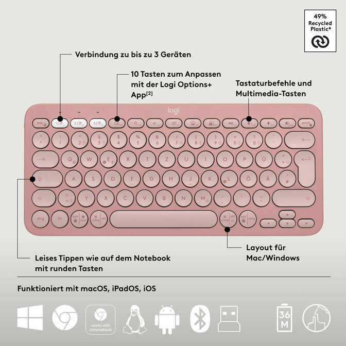 Rato Logitech Pebble 2 M350s Bluetooth Rosa image number 13