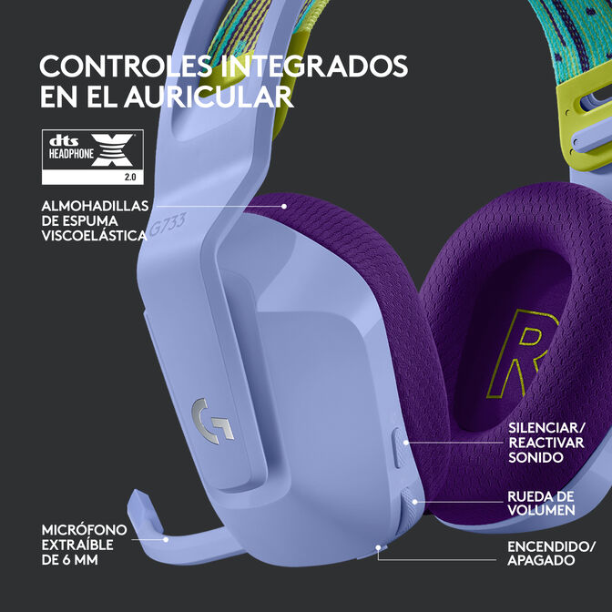 Headset Logitech G733 RGB Lightspeed Wireless Lil&aacute;s image number 20