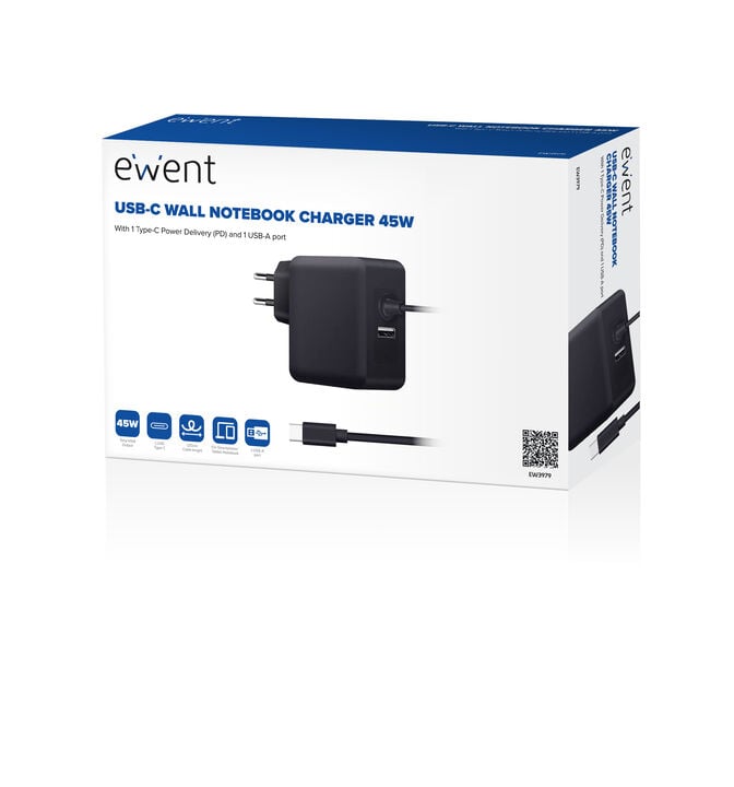 Carregador de Port&aacute;til Ewent USB-C + 1-Porta USB-A PD 45W Preto image number 2