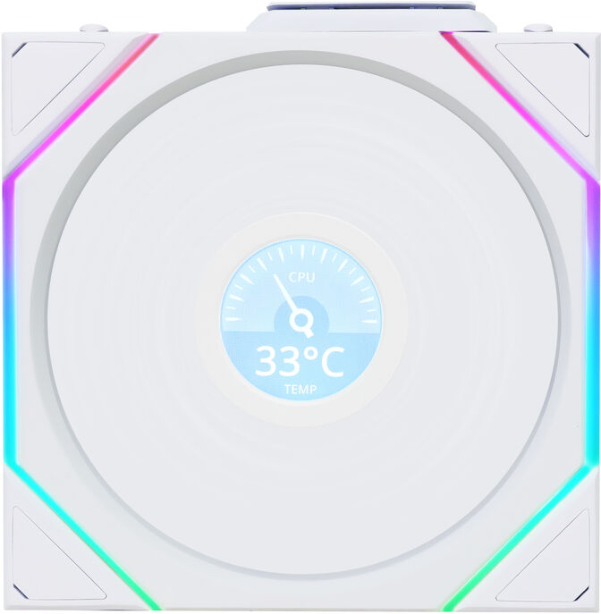Ventoinha Lian Li UNI FAN TL120 LCD Wireless RGB Reverse PWM Branco 120mm image number 0