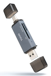 Leitor Cart&otilde;es Tooq USB3.0 (USB-C+USB-A), SD/TF, Cinza