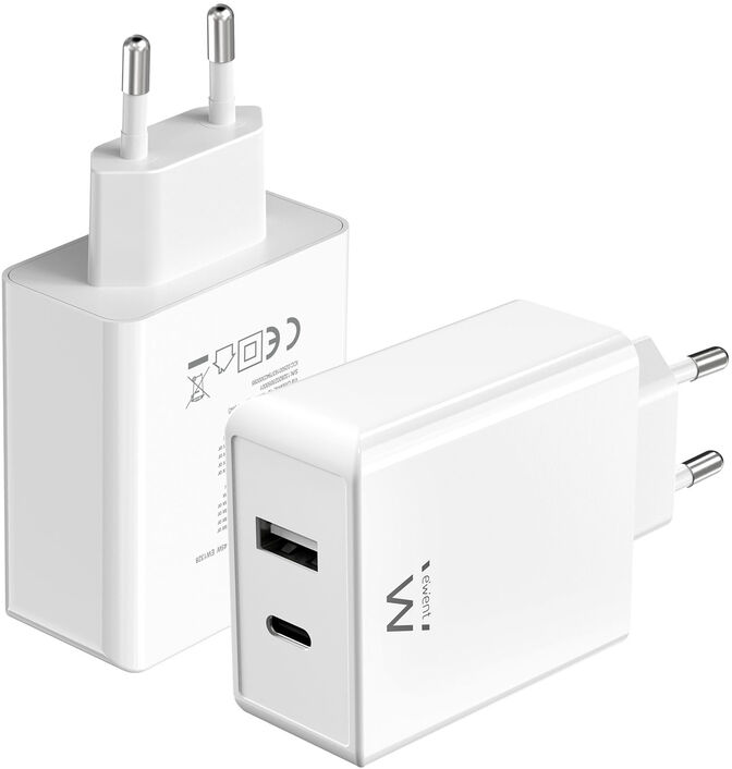 Carregador Ewent EW1328 USB-C/USB-A 45W QC 3.0 GaN Branco image number 1