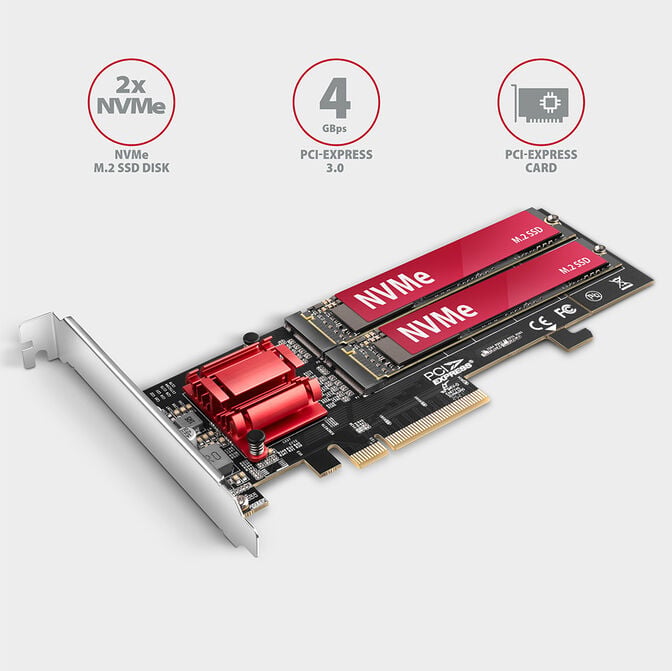 Adaptador PCIe 3.0 AXAGON PCEM2-ND 8x - dual M.2 NVMe M-key SP & LP image number 1
