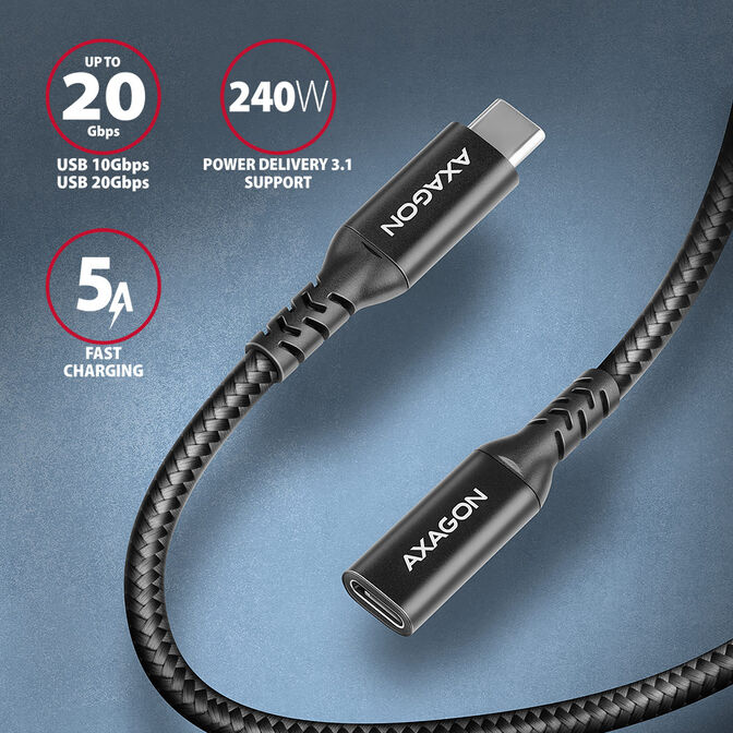 Extens&atilde;o AXAGON BUCM32-CF10AB USB-C <-> USB-C 3.2 Gen 2, 1m, 20 Gbps, ALU, braid image number 1