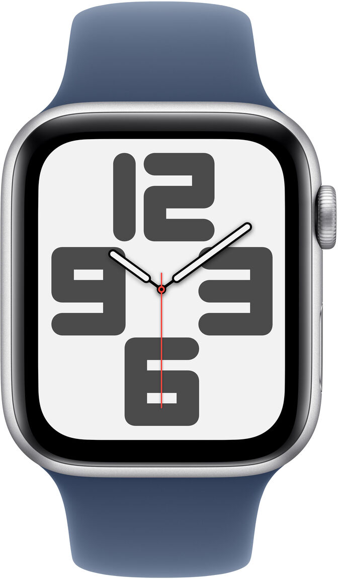 Smartwatch Apple Watch SE (2024) GPS 44mm Alum&iacute;nio Prateado c/ Bracelete Desportiva Azul Denim - M/L image number 1