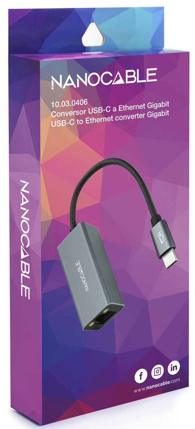Adaptador Gigabit Nanocable USB-C a Ethernet Gigabit 10/100/1000 Mbps 15 CM Cinzento image number 3