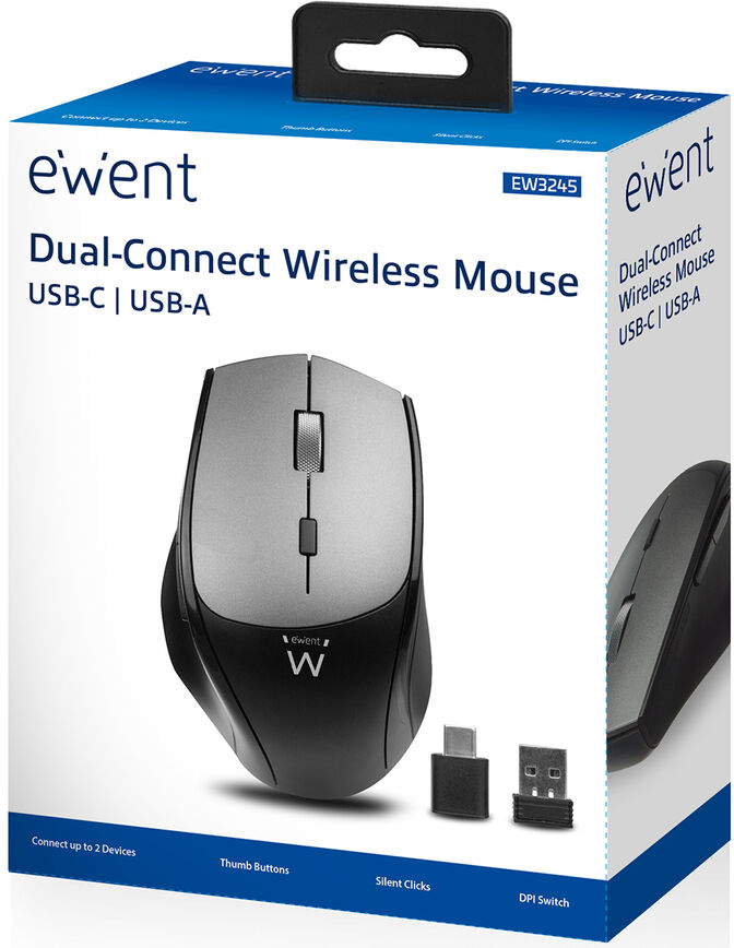 Rato Ewent EW3245 Wireless Dual Connect (USB-A e USB-C) 2400DPI Preto image number 5