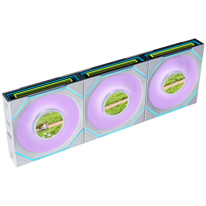 Ventoinha Lian Li UNI FAN SL120 LCD Infinity FLEX Wireless Reverse Blade Branco 120mm (Pack 3) image number 0