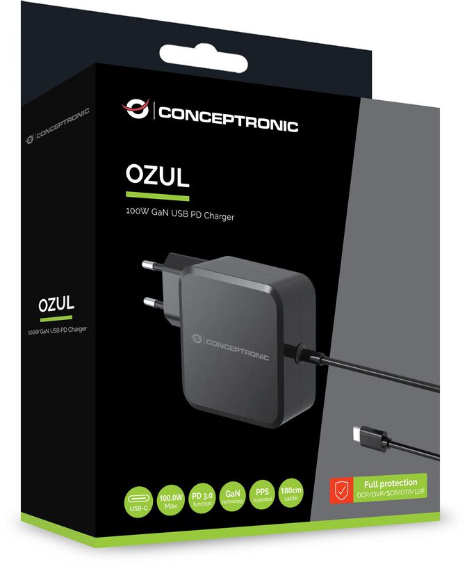 Carregador Universal GaN Conceptronic 100W USB-C Preto image number 2