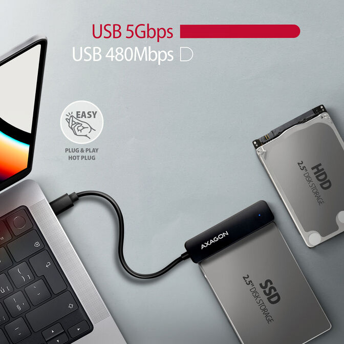 Adaptador AXAGON ADSA-FP2C FASTPort2 USB-C 3.2 Gen1 - SATA 6G 2.5" HDD/SSD image number 2